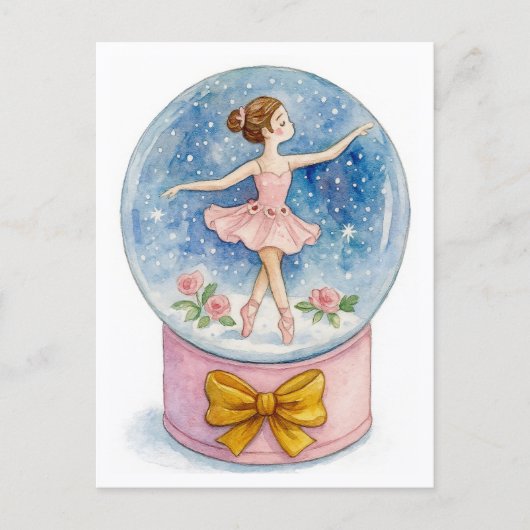 Ballerina Snow Globe Christmas Postcard シーズンポストカード (正面)