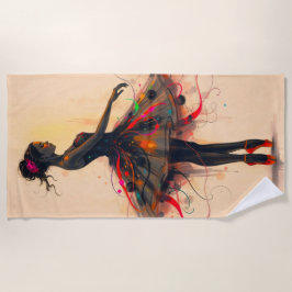 Ballerina Tanzt in Farbexplosion ビーチタオル