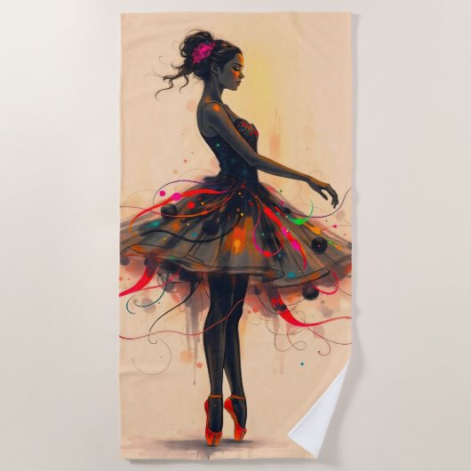Ballerina Tanzt in Farbexplosion ビーチタオル (正面)