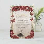 Ballerina,Tiara,Red Flowers  Quinceañera  招待状 (スタンド正面)