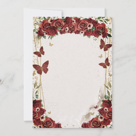 Ballerina,Tiara,Red Flowers  Quinceañera  招待状 (裏面)