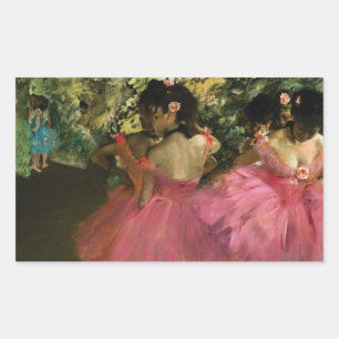 Ballerinas in Pink（ピンク）、Edgar Degas著 長方形シール