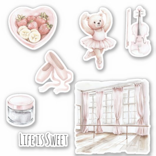 Ballet Bar Teddy Bear Ballet Shoes Fruit Violin  シール (正面)