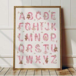 Ballet Bear Alphabet ABC Poster Kids Room Decor ポスター