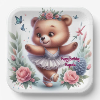 Ballet Bear Birthday Plates ペーパープレート