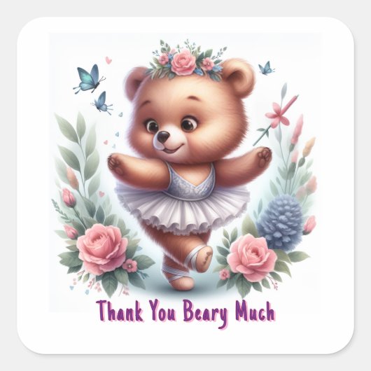 Ballet Bear “Thank You Beary Much” Stickers スクエアシール (正面)