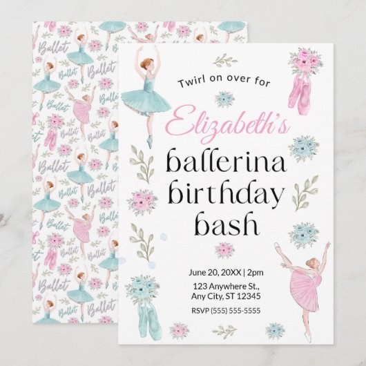 Ballet Birthday Invitation 招待状 (正面/裏面)