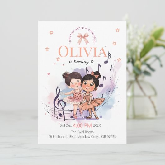 Ballet Birthday Invite – Twirl Party Theme 招待状 (スタンド正面)
