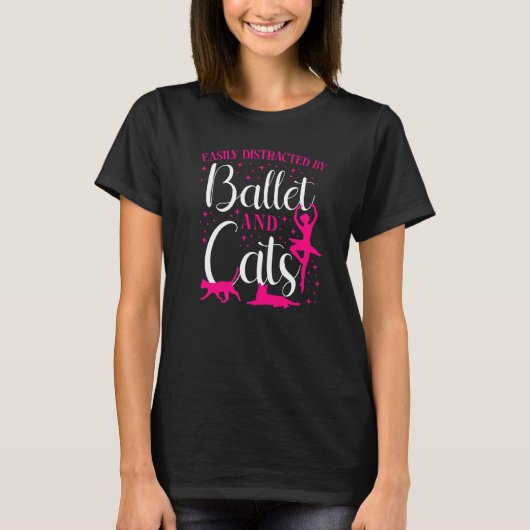 Ballet Dancer Dance Girl Ballerina Cat Easily Dist Tシャツ (正面)