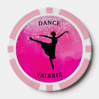 Ballet Dancer Silhouette Pink Watercolor Design ポーカーチップ