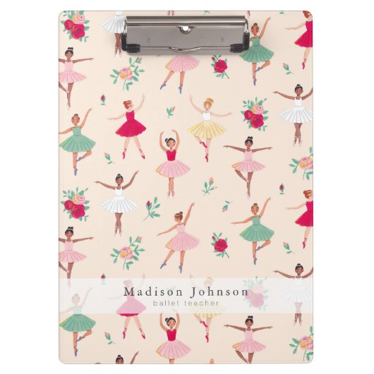 Ballet Dancers Pattern Cute Ballerina Teacher クリップボード (正面)
