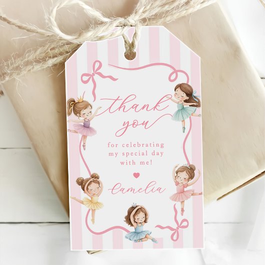 Ballet Pink Girls Bow Tutu Ballerina 1st Birthday ギフトタグ