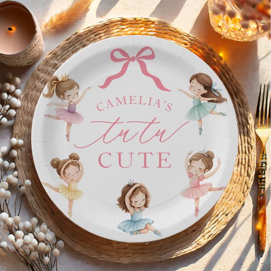 Ballet Pink Girls Bow Tutu Ballerina 1st Birthday ペーパープレート