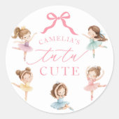 Ballet Pink Girls Bow Tutu Ballerina 1st Birthday ラウンドシール (正面)