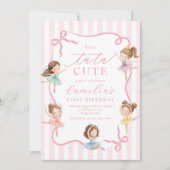Ballet Pink Girls Bow Tutu Ballerina 1st Birthday 招待状 (正面)