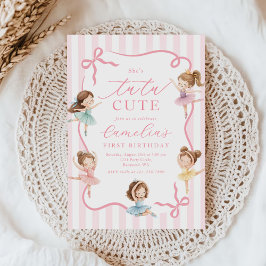 Ballet Pink Girls Bow Tutu Ballerina 1st Birthday 招待状