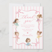Ballet Pink Girls Bow Tutu Ballerina Birthday サンキューカード (正面)