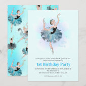 Ballet Princess 1st Birthday Pastel Illustration 招待状 (正面/裏面)