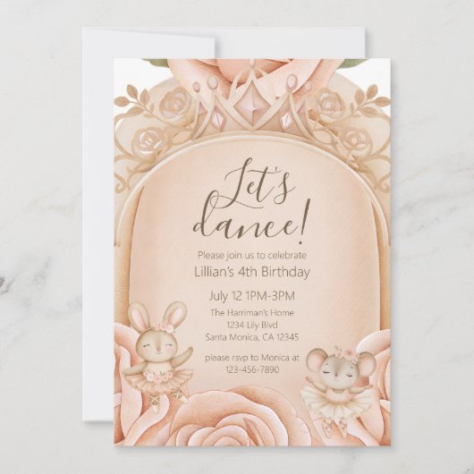 Ballet Princess Girls Fourth Birthday  招待状 (正面)