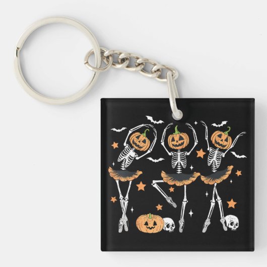 Ballet Pumpkin Skeleton Scary Halloween キーホルダー (正面)