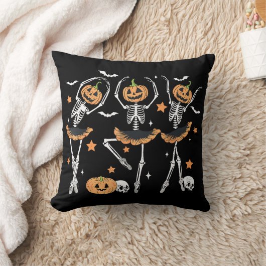 Ballet Pumpkin Skeleton Scary Halloween クッション (ブランケット)
