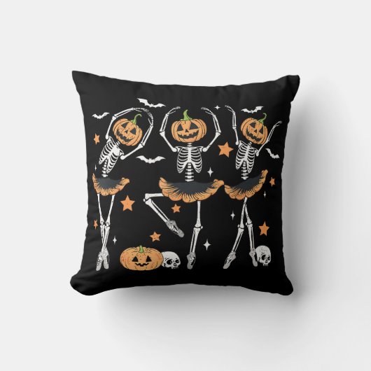 Ballet Pumpkin Skeleton Scary Halloween クッション (正面)