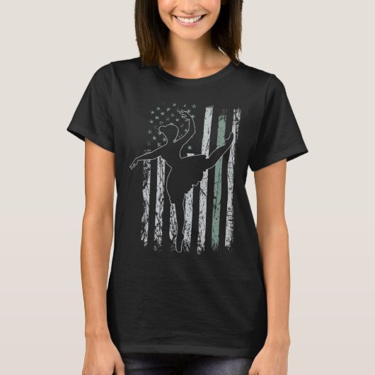 Ballet Retro USA Flag Tutu 4th of July Ballet Tシャツ (正面)