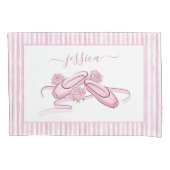 Ballet Shoes Pink and White Watercolor Stripes 枕カバー (正面)