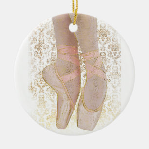 Ballet Toe Shoes - Pink Gold White セラミックオーナメント