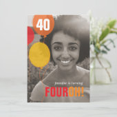 Balloon 40th FOUROH！フォト誕生日招待状 招待状 (スタンド正面)