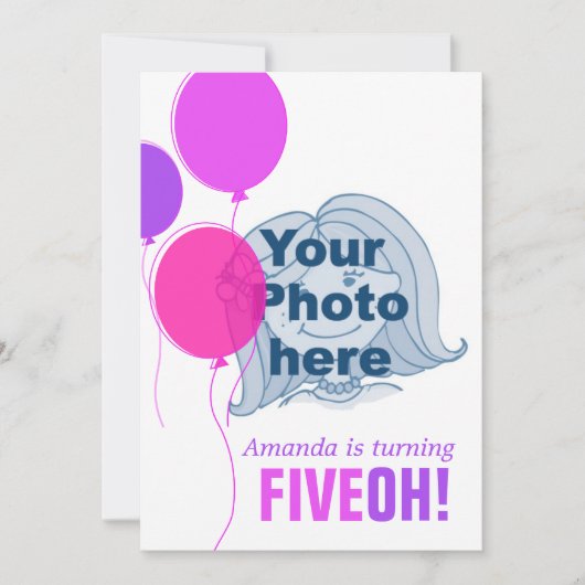 Balloon 50th FIVEOH!フォト誕生日招待状 招待状 (正面)