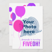 Balloon 50th FIVEOH!フォト誕生日招待状 招待状 (正面/裏面)