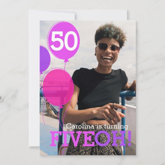 Balloon 50th FIVEOH！フォト誕生日招待状 招待状 (正面)