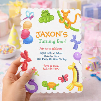 Balloon Animal Birthday Invitation, Balloon Twisti 招待状