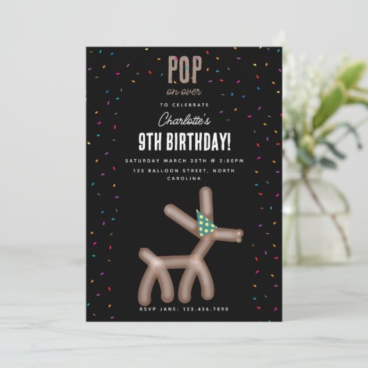 Balloon Animals Deer Kids Birthday Party Theme 招待状 (スタンド正面)