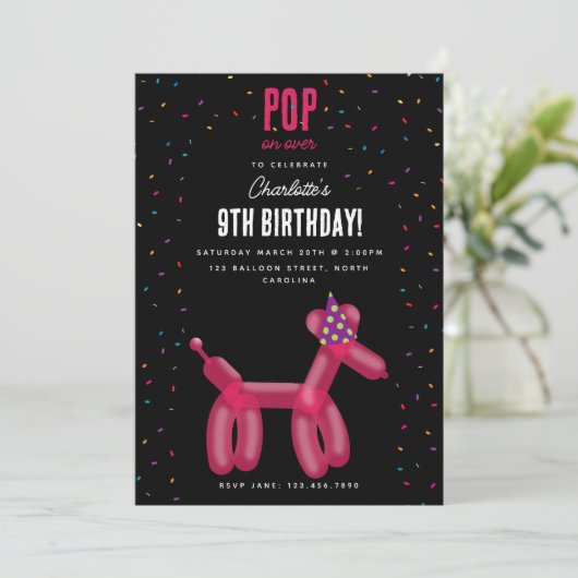 Balloon Animals Dog Kids Birthday Party Theme 招待状 (スタンド正面)