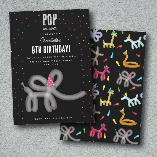 Balloon Animals Elephant Kids Birthday Party Theme 招待状