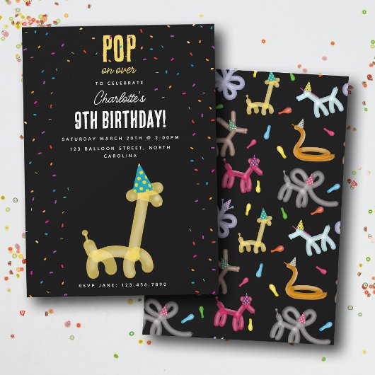 Balloon Animals Giraffe Kids Birthday Party Theme 招待状