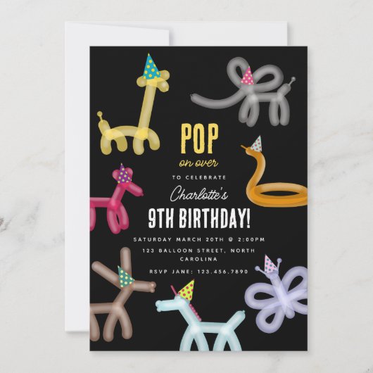 Balloon Animals Kids Party Theme 招待状 (正面)