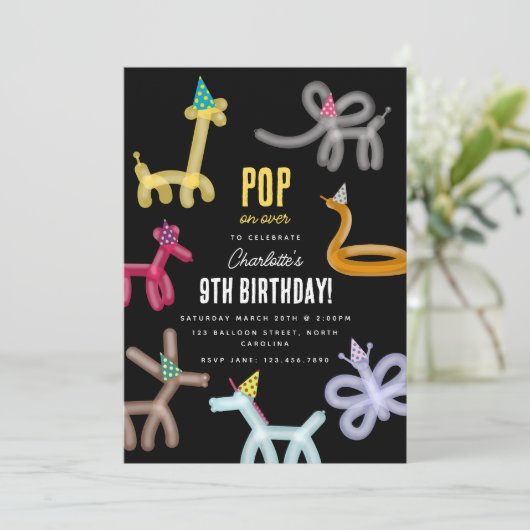 Balloon Animals Kids Party Theme 招待状 (スタンド正面)