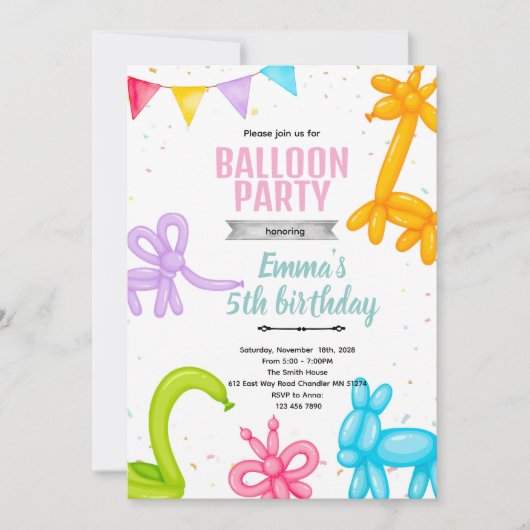 Balloon Animals party invitation 招待状 (正面)