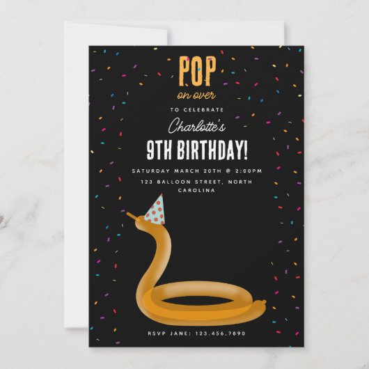 Balloon Animals Snake Kids Birthday Party Theme 招待状 (正面)