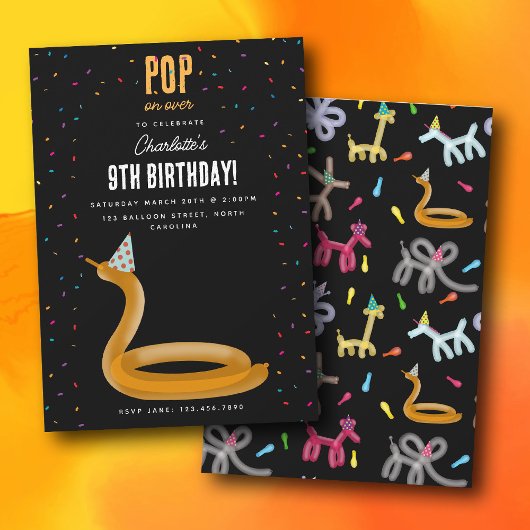 Balloon Animals Snake Kids Birthday Party Theme 招待状