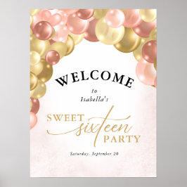 Balloon Arch Pink and Gold Sweet 16 Party Welcome ポスター