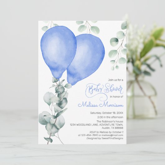 Balloon Baby Boy Shower 招待状 (スタンド正面)