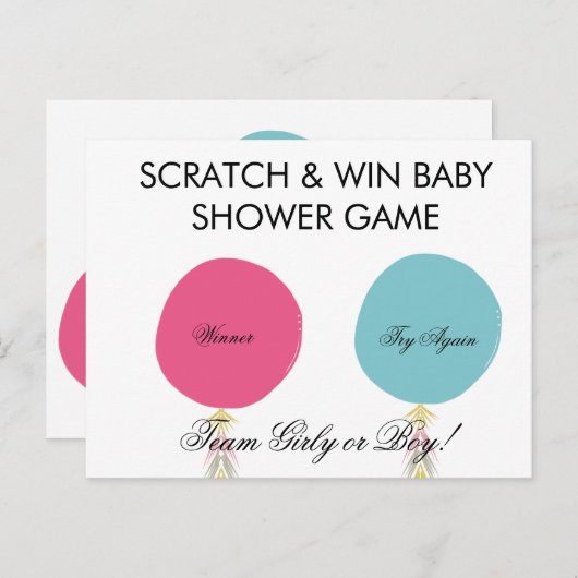 Balloon Baby Gender Reveal DIY Scratch Card 案内ポストカード (正面/裏面)