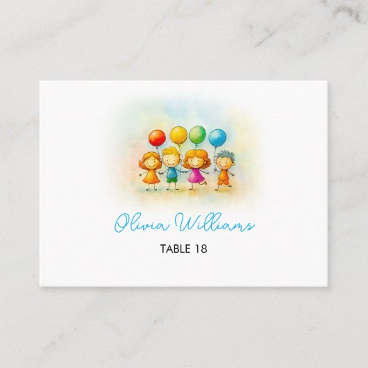 Balloon Buddies Bash Boy 1st Birthday Party Place  プレイスカード (正面)