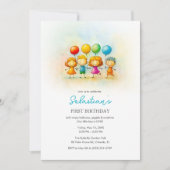 Balloon Buddies Bash – Fun 1st Birthday for boy 招待状 (正面)