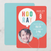 Balloon bunch kids photo birthday 招待状 (正面/裏面)