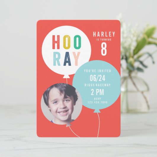 Balloon bunch kids photo birthday 招待状 (スタンド正面)